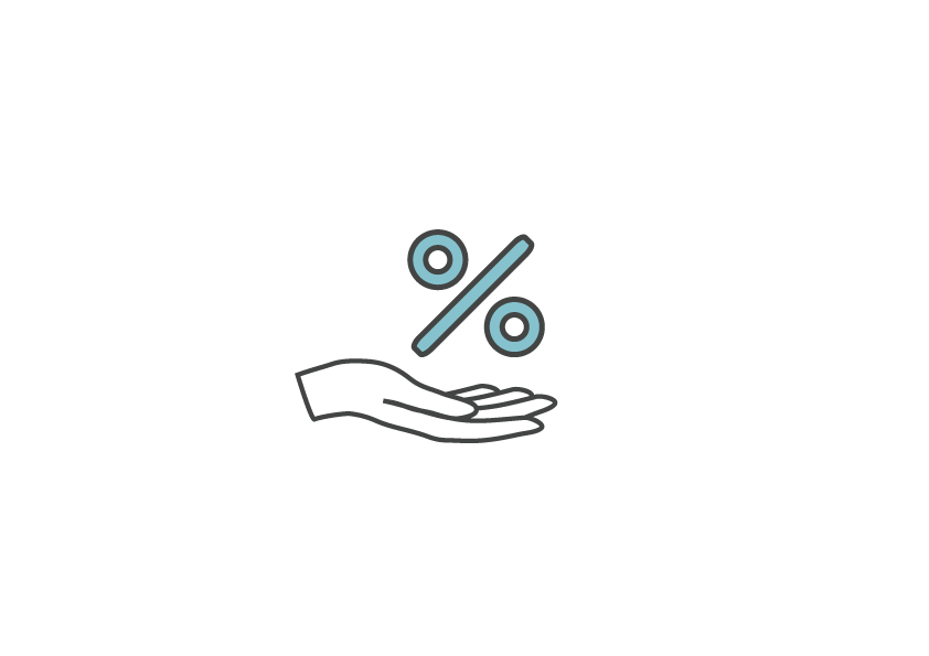 Graphic of an outstretched hand with a % sign above it to represent business tax and legal advice.