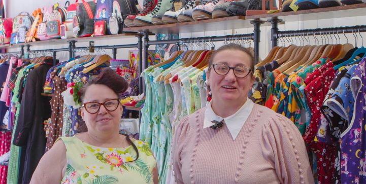 Two females stood in Angela Barre on Clifford Street, York.