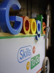 Google Digital Garage Sign on a trolley at a Digital Transformation Days event