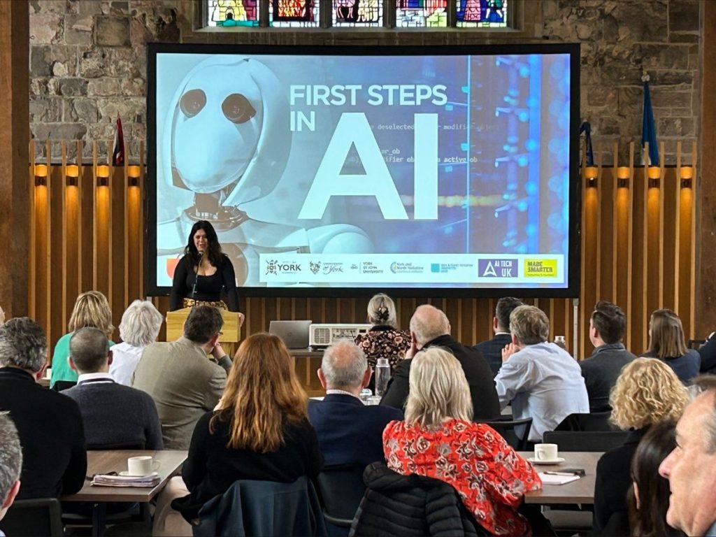 Charlie Lavemai-Goldsbrough speaking at First Steps In AI event